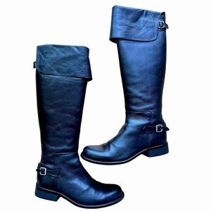Steve Madden Above the knee Black Leather Silver Buckles Riding Boots Sz 8.5